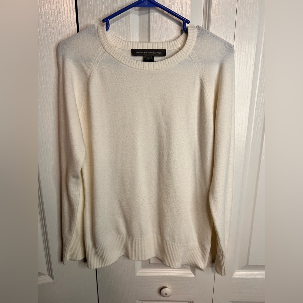 French Connection Women’s White Crew Neck Long Sleeve Sweater Size Large